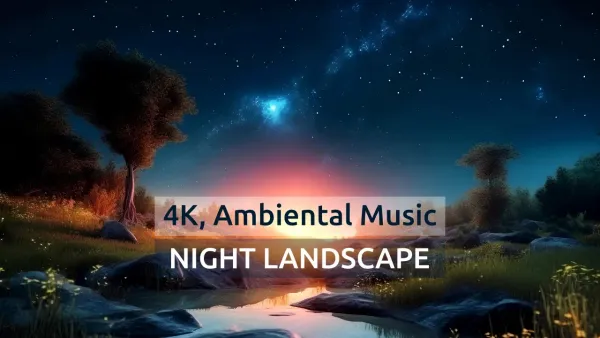 Video [4k] Peisaj de noapte, in indepartare Calea Lactee si Muzica de relaxare